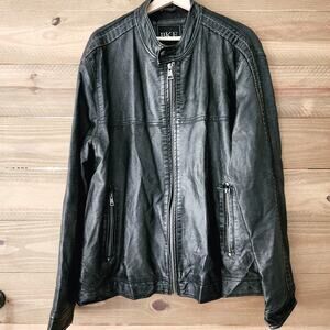BKE black faux‎ leather Biker Motorcycle Bomber coat jacket mens size XL